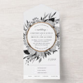 モノクロの水彩花の結婚式 オールインワン招待状 (内側)
