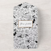 モノクロの水彩花の結婚式 オールインワン招待状 (外側)