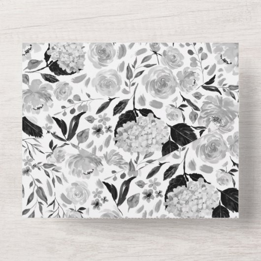 モノクロの水彩花の結婚式 オールインワン招待状 (裏面)