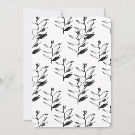 モノクロの水彩花の結婚式 招待状 (裏面)