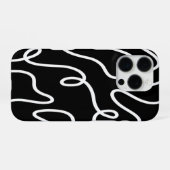 モノクロの波線アート抽象画 iPhoneケース (裏面横)