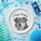 モノクロの洗練された雑種犬の誕生日 ペーパープレート (パーティー)