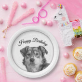 モノクロの洗練された雑種犬の誕生日 ペーパープレート (パーティー)