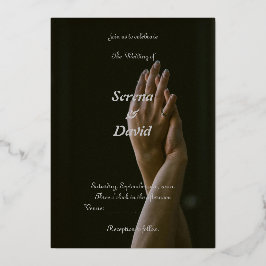 モノクロの猶予：ブラック、グレーの結婚式招待状 箔招待状