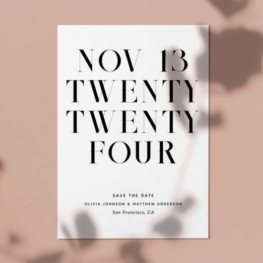 モノクロの現代的でシンプルなミニマルウェディング セーブザデート