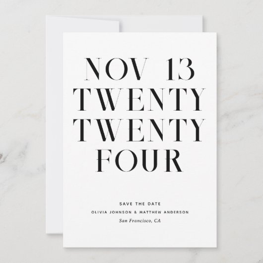 モノクロの現代的でシンプルなミニマルウェディング セーブザデート (正面)