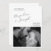 モノクロの現代的でミニマルなフォトウェディング セーブザデート (正面/裏面)