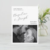 モノクロの現代的でミニマルな写真の結婚式 セーブザデート (スタンド正面)