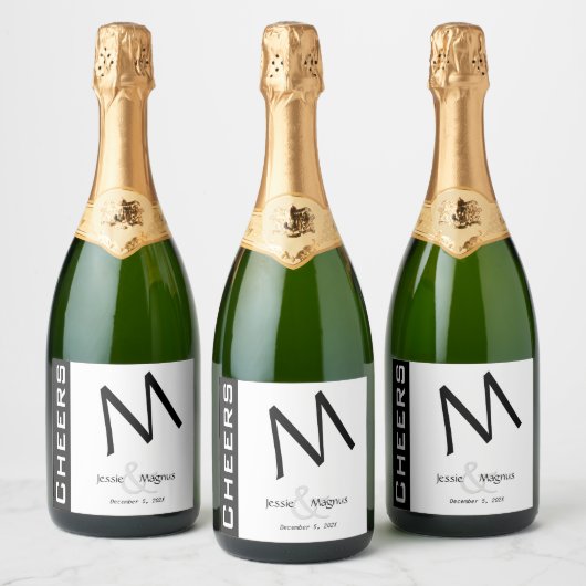 モノクロの現代的なデザイン スパークリングワインラベル (ボトル)