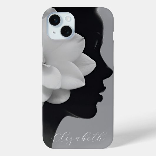 モノクロの白い木蓮の少女のシルエット Case-Mate iPhoneケース (裏面)