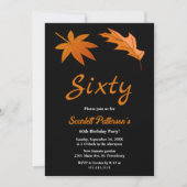 モノクロの秋の落ち葉が舞う60歳の誕生日 招待状 (正面)