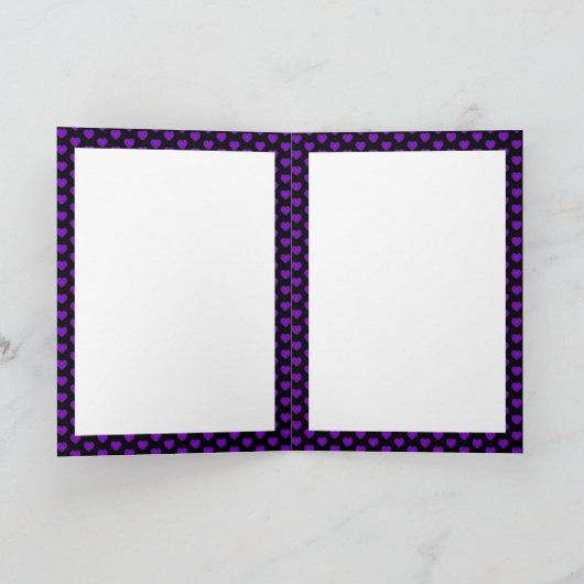 モノクロの紫のハートが鼓動するブランクカード カード (内部)