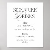 モノクロの結婚式のサイン入りドリンク ポスター (正面)
