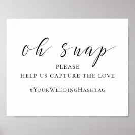 モノクロの結婚式サイン。Instagramのハッシュタグ ポスター
