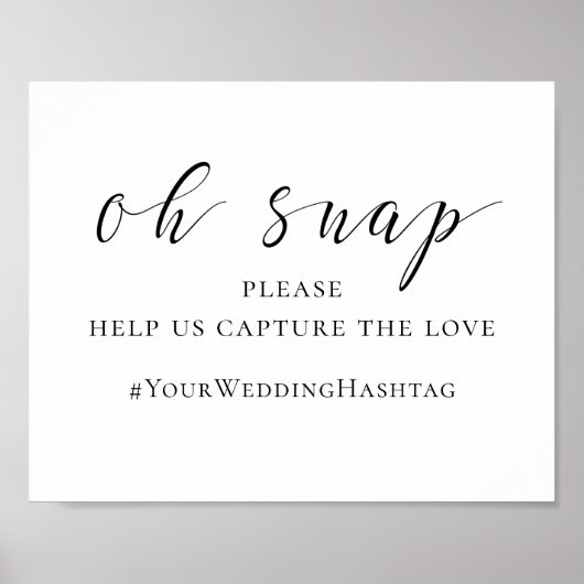 モノクロの結婚式サイン。Instagramのハッシュタグ ポスター (正面)