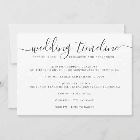 モノクロの結婚式パーティタイムラインの台本 招待状 (正面)