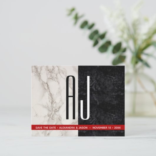 モノクロの結婚式 Save The Date カード (スタンド正面)