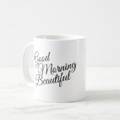 モノクロの美しい朝の挨拶マグカップ コーヒーマグカップ (正面左)