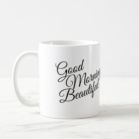モノクロの美しい朝の挨拶マグカップ コーヒーマグカップ (左)