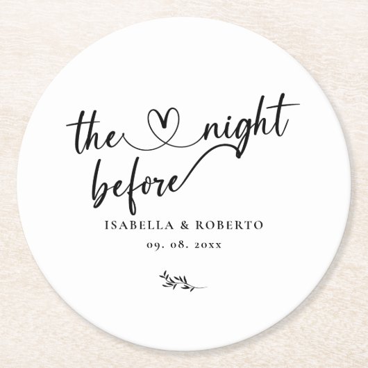 モノクロの美しい筆記体 - 大イベント前の夜 ラウンドペーパーコースター (正面)