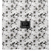 モノクロの美しい花のシャワーカーテン シャワーカーテン (正面)