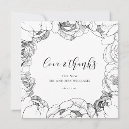 モノクロの芍薬のエレガントなLove+Thanksカード サンキューカード