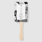 モノクロの芍薬の水彩花の結婚式 ハンドファン (正面)