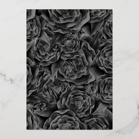 モノクロの花とシルバーフォイルの誕生日 箔招待状 (裏面)