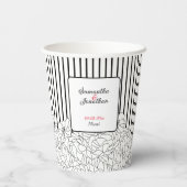 モノクロの花とストライプのデザイン 紙コップ (裏面)