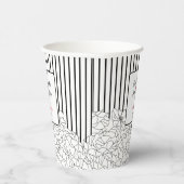 モノクロの花とストライプのデザイン 紙コップ (右)