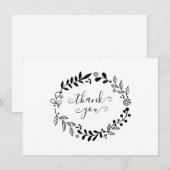 モノクロの花のガーランドのお礼 サンキューカード (正面/裏面)