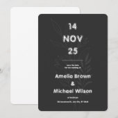 モノクロの花のシンプルなヴィンテージウェディング招待状 招待状 (正面/裏面)