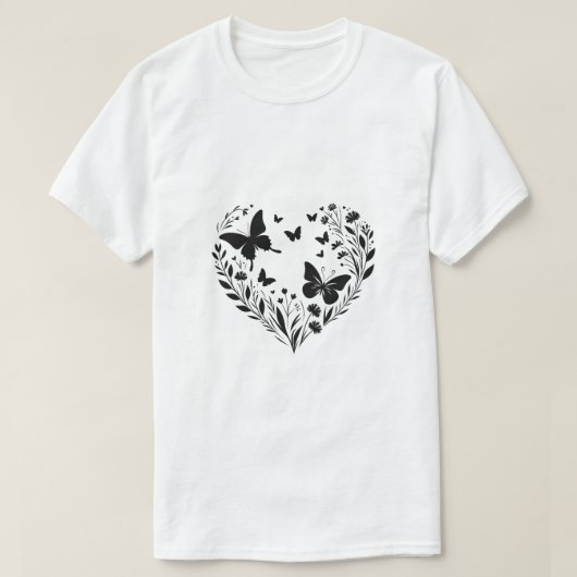 モノクロの花のデザイン ギフトに最適 Tシャツ (デザイン正面)