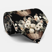 モノクロの花の水彩画 ネクタイ (ロール)