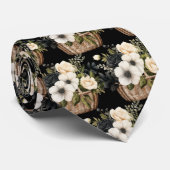 モノクロの花の水彩画 ネクタイ (ロール)