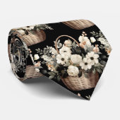 モノクロの花の水彩画 ネクタイ (ロール)