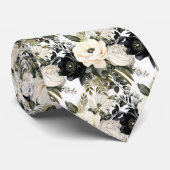モノクロの花の水彩画 ネクタイ (ロール)