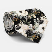 モノクロの花の水彩画 ネクタイ (ロール)