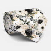 モノクロの花の水彩画 ネクタイ (ロール)