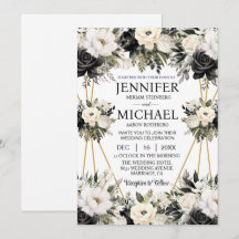 モノクロの花の結婚式招待状