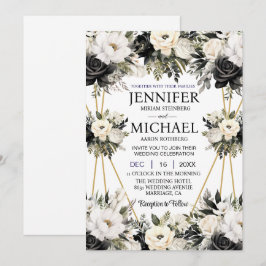 モノクロの花の結婚式招待状 招待状