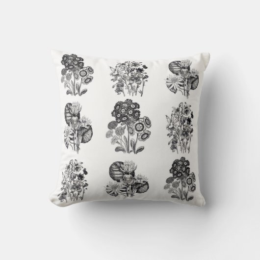 モノクロの花の黒と白の絵 クッション (正面)