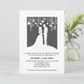 モノクロの花嫁と花婿のペーパーカット風イラスト 招待状 (スタンド正面)