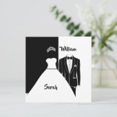 モノクロの花嫁と花婿の結婚式のエンゲージメント 招待状 (スタンド正面)