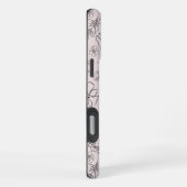 モノクロの花柄の背景パターン iPhoneケース (右側面)