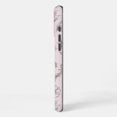 モノクロの花柄の背景パターン iPhoneケース (左側面)