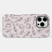モノクロの花柄の背景パターン iPhoneケース (裏面横)