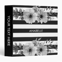 モノクロの花柄ストライプ