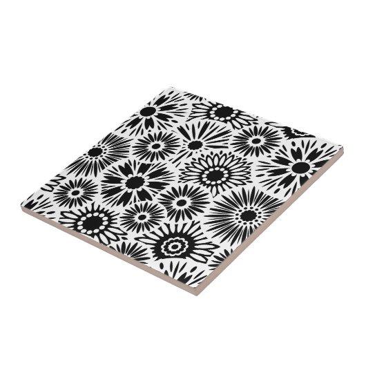 モノクロの花柄タイル タイル (側面)