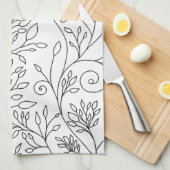 モノクロの花柄タオル キッチンタオル (四つ折り)